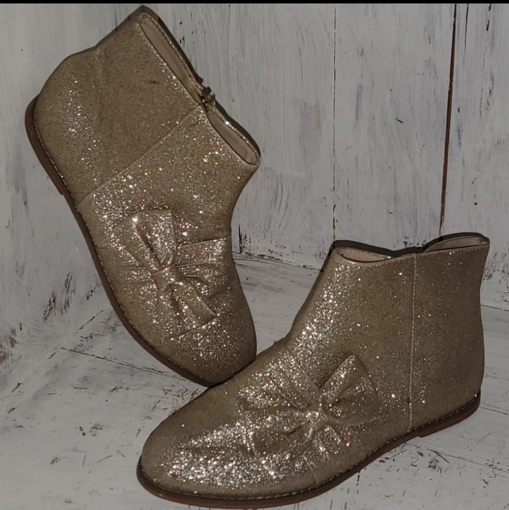 Janie and Jack Shimmering Gold Ankle Boots Booties Size 5 Big Girls